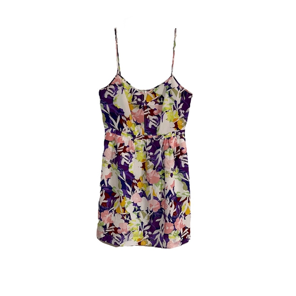 J. Crew Purple Pink and Yellow Floral Spaghetti Strap Dress with Pockets